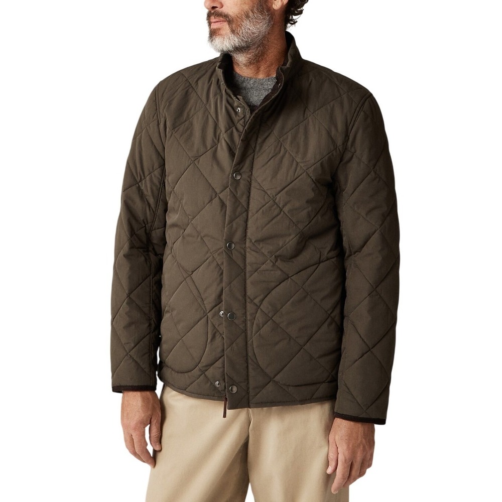 J. Crew SZ XL Sussex Quilted Field Jacket Olive Diamond Quilt Snap Front NWOT
